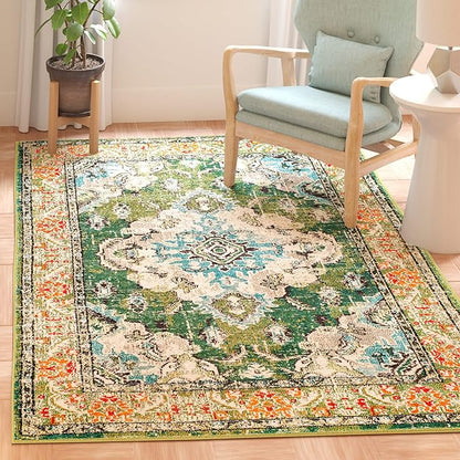 SAFAVIEH Monaco Collection X-Large Area Rug - 12' x 18', Forest Green & Light Blue, Medallion Distressed, Non-Shedding & Easy Care, Ideal for High Traffic Areas in Living Room, Bedroom (MNC243F)