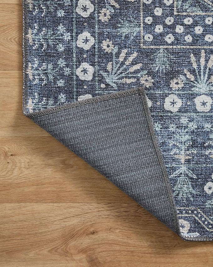 Loloi Rifle Paper Co. Maison Collection MAO-03 Rosette Blue 2'-0" x 5'-0", .19" Pile Height, Accent Rug