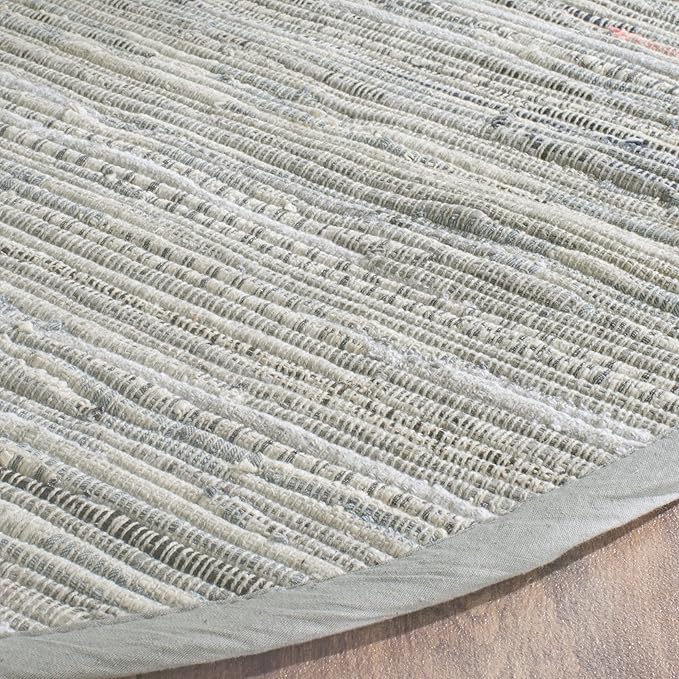 SAFAVIEH Rag Rug Collection Area Rug - 9' Round, Grey, Handmade Boho Stripe Cotton, Ideal for High Traffic Areas in Living Room, Bedroom (RAR121A)