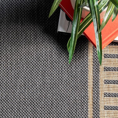 Nuloom Asha Dark Grey/Ivory, 9'6" x 12', Casual, Striped Border, Soft and Cozy, High Traffic, Stain Resistant, Easy Clean, Durable Area Rug for Indoor/Outdoor Patio, Deck, Porch, Garden, Courtyard