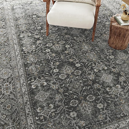 Black Runner Rug 3x7 Vintage Area Carpet Hallway Long Indoor Kitchen Washable Living Room Low Pile Traditional Distressed Retro Accent Throw Rug Non Slip Laundry Bathroom Office Dining Room