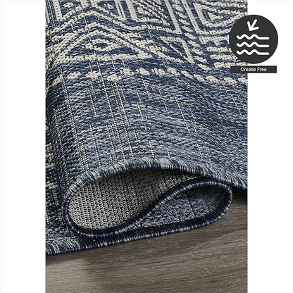 FH Home Outdoor Rug - Waterproof Easy to Clean Stain Resistant - Patio Indoor Outdoor Porch Deck Balcony Entryway - Boho Moroccan - Ariana - Blue - 5ft 2in x 7ft 6in