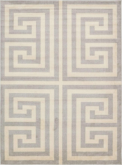 Unique Loom Athens Collection Classic Geometric Modern Border Design Area Rug (10' 0 x 13' 0 Rectangular, Gray/ Beige)