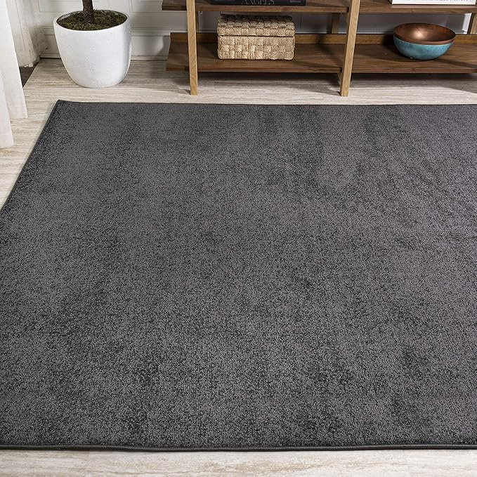 Eyely UES100I-8 Supersoft Haze Solid Low-Pile Indoor Area Rug Casual;Contemporary;Solid;Traditional, Bedroom, Kitchen, Living Room, Easy-Cleaning, Non-Shedding, 8 X 10, Black