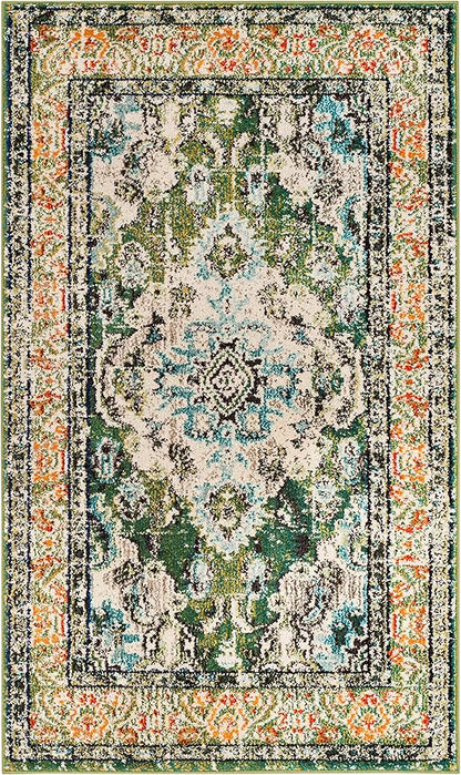 SAFAVIEH Monaco Collection Accent Rug - 3' x 5', Forest Green & Light Blue, Distressed Design, Non-Shedding & Easy Care, Ideal for High Traffic Areas in Entryway, Living Room, Bedroom (MNC243F)
