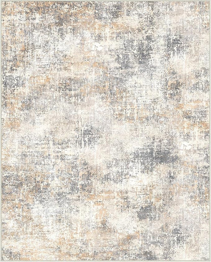 Bavni 8x10 Area Rugs Machine Washable Rug for Living Room, Modern Printed Rug Indoor Soft Area Rug for Bedroom Dining Room, Ultra-Thin Low Pile Carpet with Non Slip Rubber Backing, Beige Gray