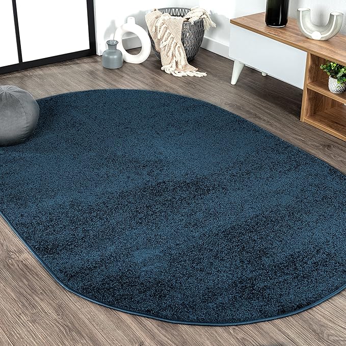 Eyely UES100C-4OV Supersoft Haze Solid Low-Pile Indoor Area Rug Casual;Contemporary;Solid;Traditional, Bedroom, Kitchen, Living Room, Easy-Cleaning, Non-Shedding, 4 X 6 Oval, Navy