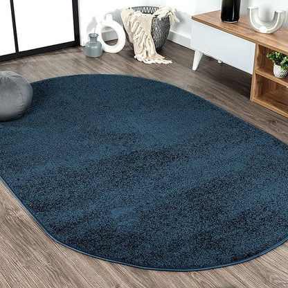 Eyely UES100C-4OV Supersoft Haze Solid Low-Pile Indoor Area Rug Casual;Contemporary;Solid;Traditional, Bedroom, Kitchen, Living Room, Easy-Cleaning, Non-Shedding, 4 X 6 Oval, Navy
