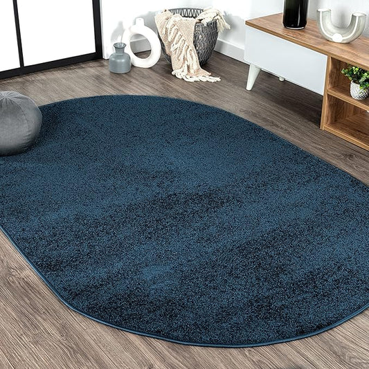 Eyely UES100C-6OV Supersoft Haze Solid Low-Pile Indoor Area Rug, Coastal, Bohemian, Minimalist, Classic, Casual for Bedroom,Kitchen,Living Room,Non Shedding,Easy-Washing, Blue, 6 X 9 Oval