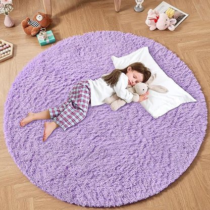 Andency Purple Round Area Rug for Bedroom, Shag Circle Rug 4'X4' for Room, Cute Fluffy Circular Carpet for Room, Shaggy Fuzzy Plush Rug for Room Dorm Playroom