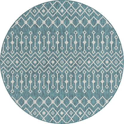 Unique Loom Outdoor Trellis Collection Area Rug - Tribal Trellis (7' 10" Round, Teal/ Ivory)