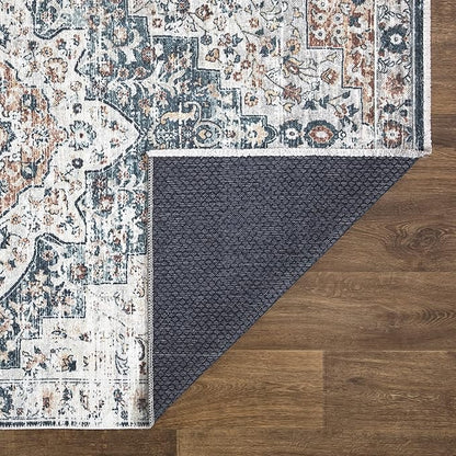 Bloom Rugs Caria Washable Non-Slip 10 ft Runner - Terracotta/Teal Traditional Runner for Entryway, Hallway, Bathroom, and Kitchen - Exact Size: 2'6" x 10'
