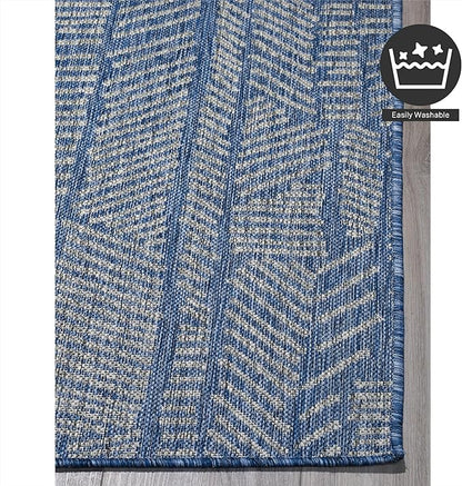 FH Home Flat Woven Outdoor Rug - Waterproof, Easy to Clean, Stain Resistant - Premium Polypropylene Yarn - Modern Abstract - Patio, Porch, Deck, Balcony - Suez - Blue - 5ft 2in x 7ft 6in