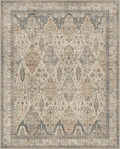 GENIMO 6x9 Area Rugs for Living Room, Machine Washable Low Pile Rugs, Chenille Non Alip Vintage Rug for Bedroom, Dining Room, Home Office, Beige Khaki