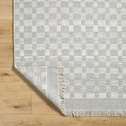 Mark&Day Wool Rugs, 9x12 Clinten Solid and Border Ivory Checkered Rug, Ivory Carpet for Living Room, Bedroom or Kitchen (8'10" x 12')