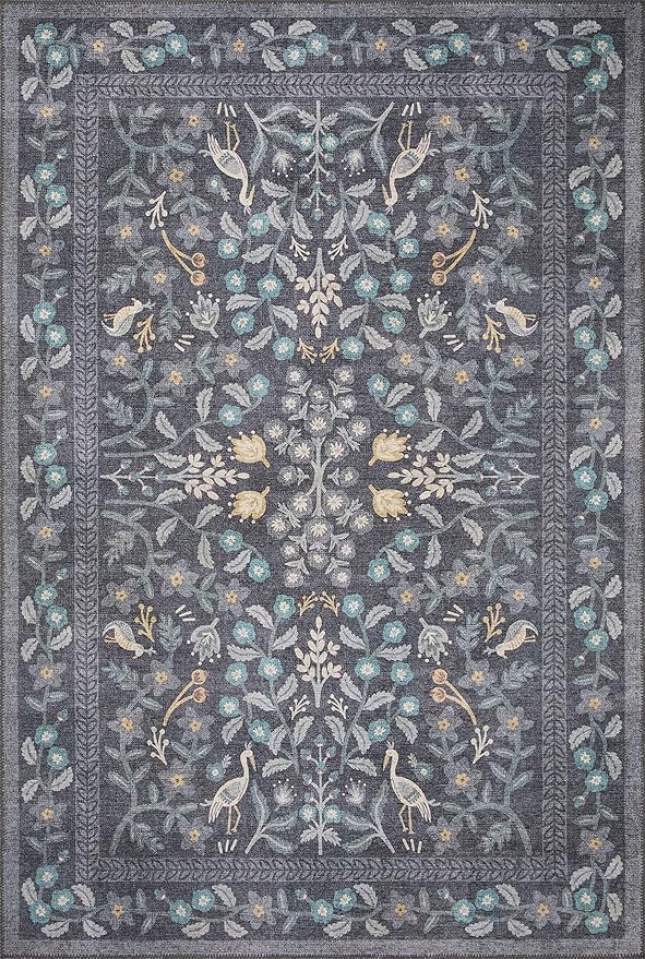 Loloi Rifle Paper Co. Maison Collection MAO-01 Nightingale Black 2'-6" x 7'-6", .19" Pile Height, Runner Rug