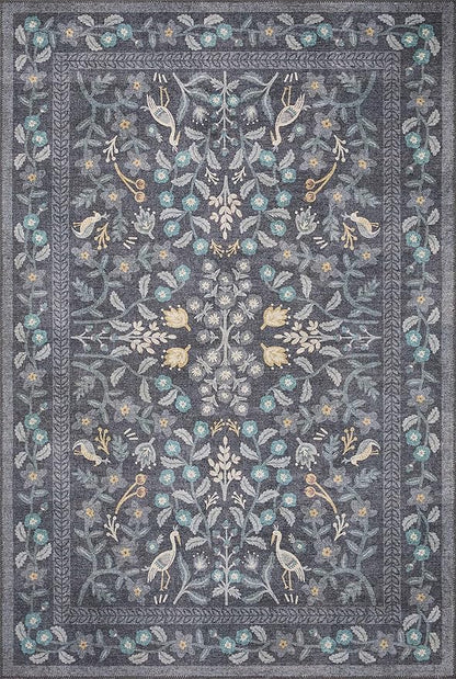Loloi Rifle Paper Co. Maison Collection MAO-01 Nightingale Black 7'-6" x 9'-6", .19" Pile Height, Area Rug
