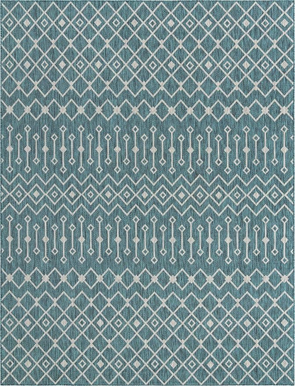 Unique Loom Outdoor Trellis Collection Area Rug - Tribal Trellis (10' x 13' 1" Rectangle, Teal/ Ivory)