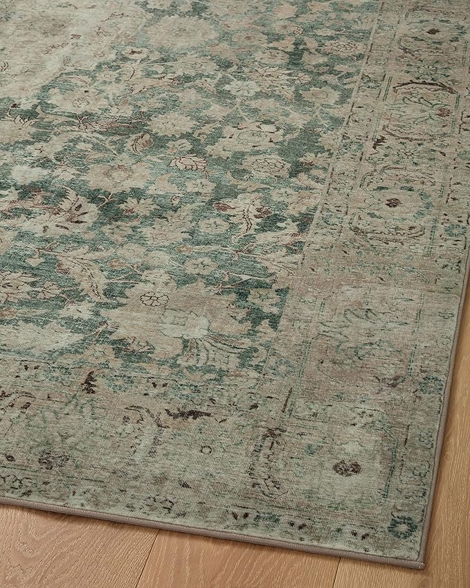 Loloi Magnolia Home by Joanna Gaines Sinclair Collection SIN-05 Jade/Sand 2'-0" x 5'-0", .25" Pile Height, Machine Washable, Accent Rug