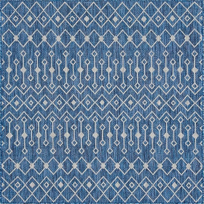 Unique Loom Outdoor Trellis Collection Area Rug - Tribal Trellis (6' 1" Square, Blue/ Ivory)