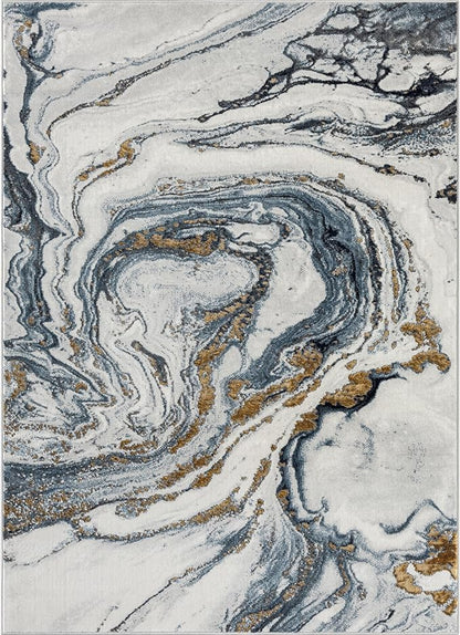 LUXE WEAVERS Marble Effect Abstract Blue 4x5 Area Rug