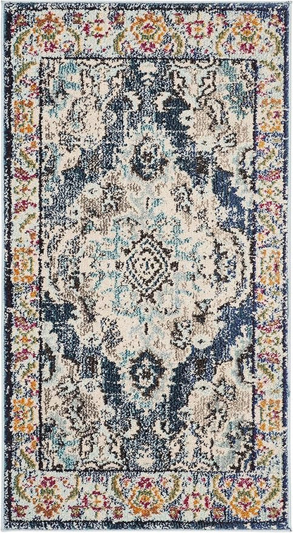 SAFAVIEH Monaco Collection Accent Rug - 2'2" x 4', Navy & Light Blue, Medallion Distressed Design, Non-Shedding & Easy Care, Ideal for High Traffic Areas in Entryway, Living Room, Bedroom (MNC243N)