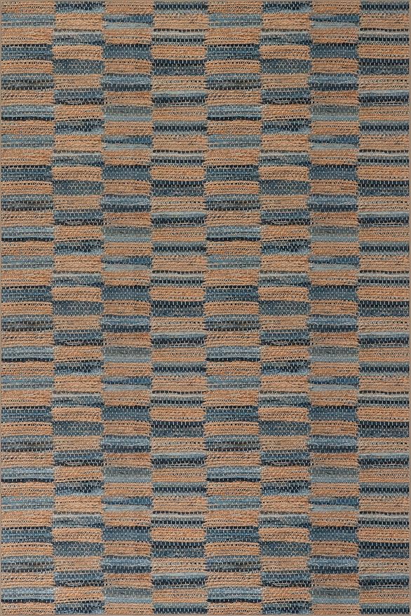 Dash & Albert Ravel Stripe Blue Machine Washable Rug, 8.5 X 11.5 Feet, Tan/Blue Stripe Pattern