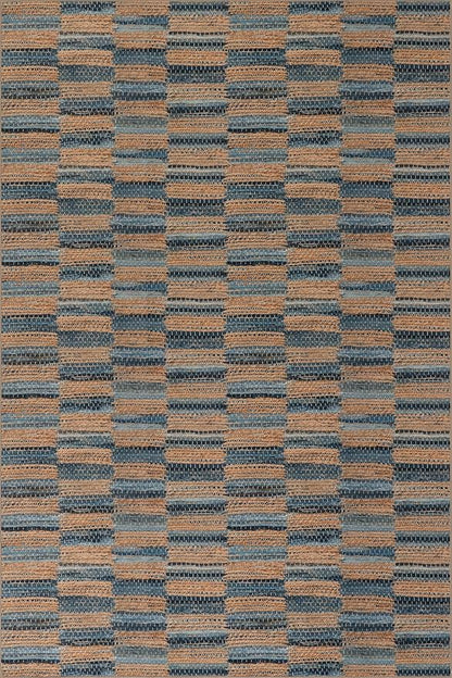 Dash & Albert Ravel Stripe Blue Machine Washable Rug, 7.5 X 9.5 Feet, Tan/Blue Stripe Pattern