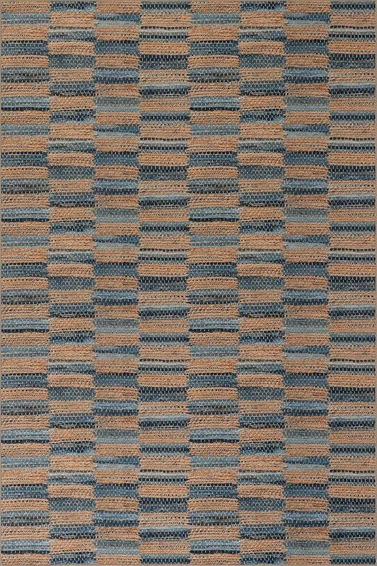 Dash & Albert Ravel Stripe Blue Machine Washable Rug, 7.5 X 9.5 Feet, Tan/Blue Stripe Pattern