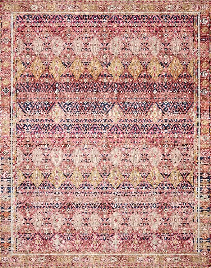 Loloi Layla Collection LAY-15 Magenta/Multi 2'-3" x 3'-9" .13" Thick Accent Rug, Soft, Durable, Vintage Inspired, Distressed, Low Pile, Non-Shedding, Easy Clean, Printed, Living Room Rug