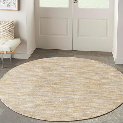 Nourison Home Nourison Essentials Ivory Gold 4' x Round Area Rug - Easy Clean, Non Shedding, Bed Room, Living Room, Dining Room, Kitchen (4' x Round)