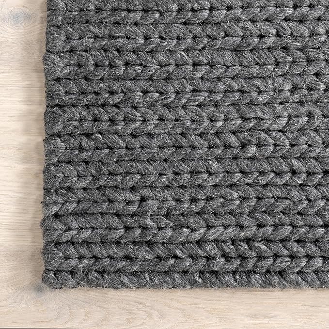 Nuloom Penelope Charcoal, 7'6" x 9'6", Hand-Braided, Wool & Cotton, Soft and Textured, High Traffic, Stain Resistant, Easy Clean, Durable Area Rug for Bedroom, Living Room, Dining, Foyer, Entryway