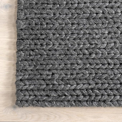 Nuloom Penelope Charcoal, 2'6" x 8', Hand-Braided, Wool & Cotton, Soft and Textured, High Traffic, Stain Resistant, Easy Clean, Durable Runner for Bedroom, Living Room, Dining, Foyer, Entryway