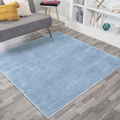Eyely UES100F-6SQ Supersoft Haze Solid Low-Pile Indoor Area Rug, Coastal, Bohemian, Minimalist, Classic, Casual for Bedroom,Kitchen,Living Room,Non Shedding,Easy-Washing, Blue, 6' Square