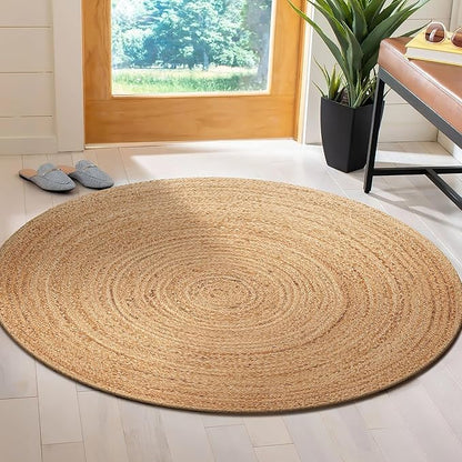Savi Home Jute Area Rug Handwoven - 8 feet Round- Natural - Rustic Vintage Beige Braided Reversible Rug- Eco Friendly Rugs for Farmhouse, Bedroom, Kitchen, Living Room.