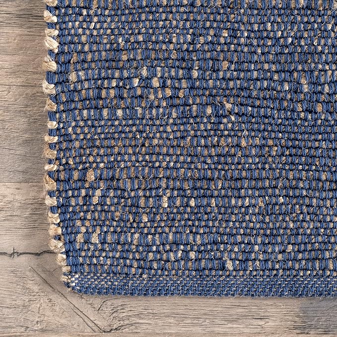 nuLOOM 3x5 Elfriede Jute & Cotton Hand Woven Area Rug, Blue, Solid Rustic Farmhouse Style, Weaved Design, Natural Fiber, For Bedroom, Living Room, Dining Room, Hallway, Office, Entryway