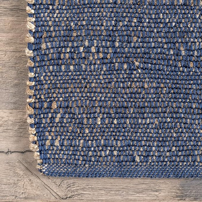 nuLOOM 4x6 Elfriede Jute & Cotton Hand Woven Area Rug, Blue, Solid Rustic Farmhouse Style, Weaved Design, Natural Fiber, For Bedroom, Living Room, Dining Room, Hallway, Office, Entryway