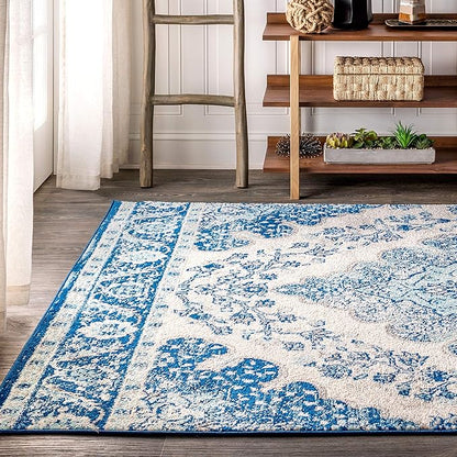 JONATHAN Y Boho Vintage Cream/Blue Indoor Area Rug, 9x12, Bohemian Flair Medallion, Floral Easy-Cleaning High Traffic for Living Room, Bedroom, Kitchen, Pet-Friendly, Non-Shedding (BMF106B-9)