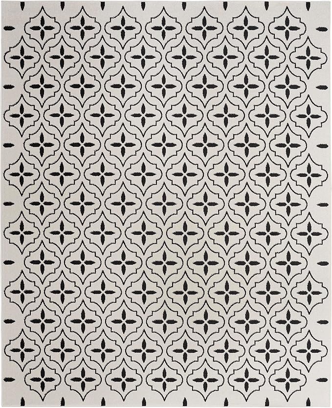 Nourison Home Nourison Essentials Ivory Black 8' x 10' Area Rug - Easy Clean, Non Shedding, Bed Room, Living Room, Dining Room, Kitchen (8' x 10')