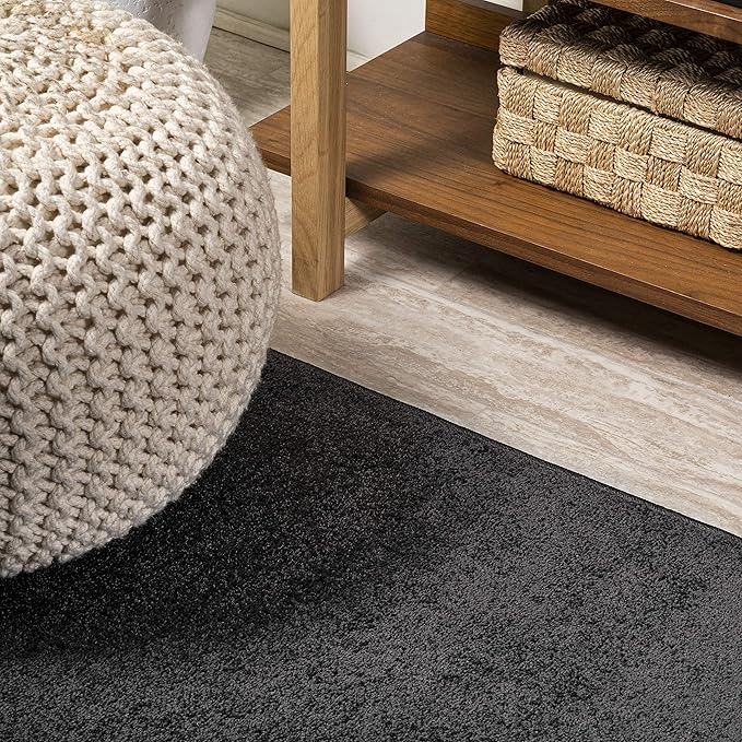 Eyely UES100I-4OV Supersoft Haze Solid Low-Pile Indoor Area Rug Casual;Contemporary;Solid;Traditional, Bedroom, Kitchen, Living Room, Easy-Cleaning, Non-Shedding, 4 X 6 Oval, Black