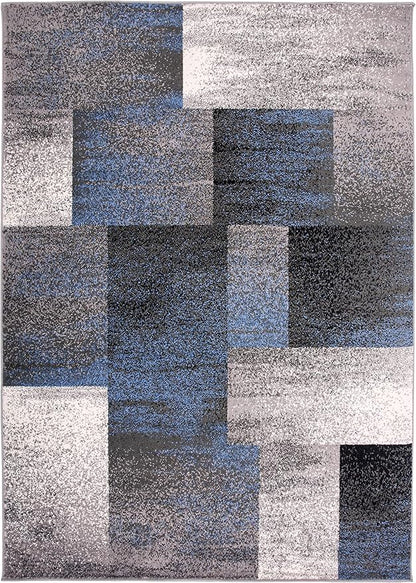 Rugshop Blue Modern Distressed Boxes Large Area Rug — Non-Shedding for Living Room, Office and Dining Room 8' x 10'