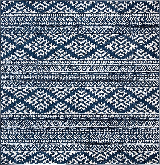 SAFAVIEH Tulum Collection Area Rug - 12' Square, Navy & Ivory, Moroccan Boho Tribal Design, Non-Shedding & Easy to Clean, Ideal for Living Room, Bedroom, Dining Space (TUL272N)