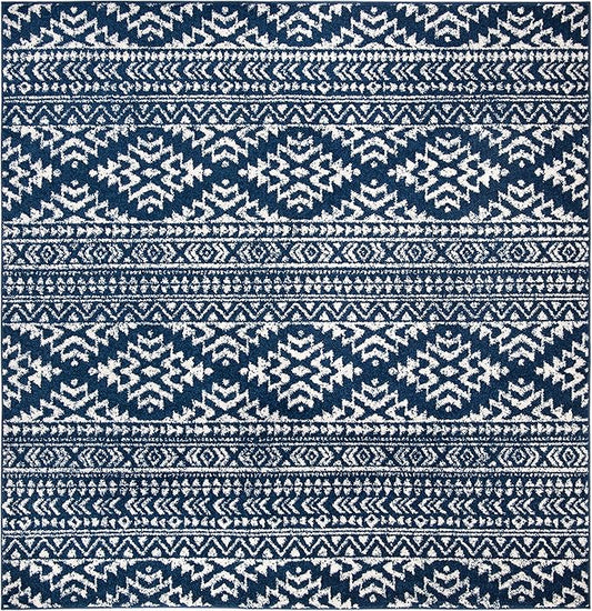 SAFAVIEH Tulum Collection Area Rug - 12' Square, Navy & Ivory, Moroccan Boho Tribal Design, Non-Shedding & Easy to Clean, Ideal for Living Room, Bedroom, Dining Space (TUL272N)