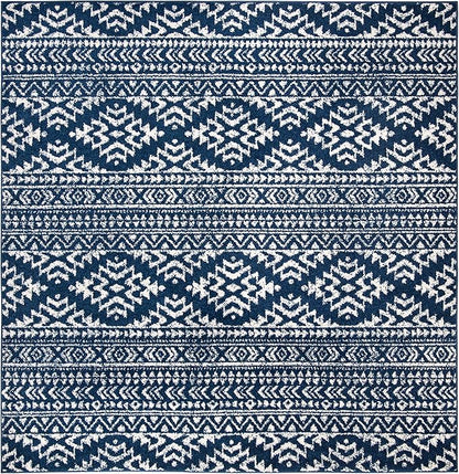 SAFAVIEH Tulum Collection Area Rug - 6'7" Square, Navy & Ivory, Moroccan Boho Tribal Design, Non-Shedding & Easy to Clean, Ideal for Living Room, Bedroom, Dining Space (TUL272N)