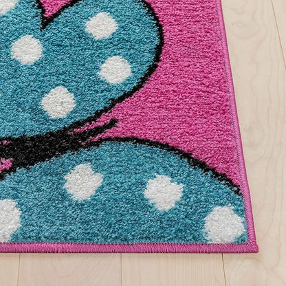 Well Woven Modern Rug Daisy Butterflies Pink 3'3'' x 5' Accent Entry Way Bright Kids Room Kitchn Bedroom Carpet Bathroom Soft Durable Area Rug