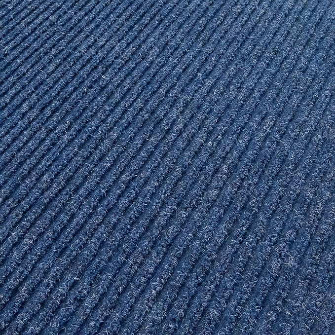 English Home Custom Size Non Slip Striped Design Durable PVC Non Slip Backing Tough Pile Runner Rug for Hallway, Outdoor, Indoor, Commercial, Residential, Pool, Office (Dark Blue, 36" x 08')