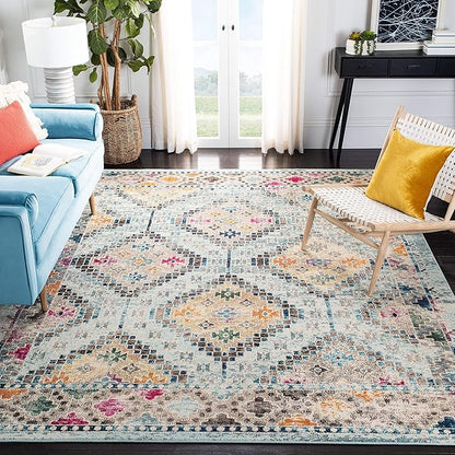 SAFAVIEH Madison Collection Area Rug - 6' x 9', Blue & Yellow, Boho Diamond Distressed Design, Non-Shedding & Easy Care, Ideal for High Traffic Areas in Living Room, Bedroom (MAD418K)