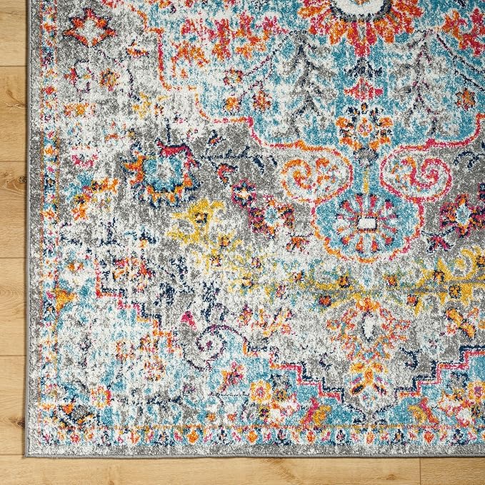 Livabliss Area Rugs - 5x7 Odelia Vintage Boho Beige Mustard Gray Area Rug for Living Room Bedroom - Floral Medallion Stain Resistant Carpet for Kitchen, Nursery, Office (5'3" x 7'3")
