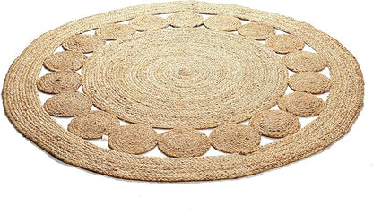 Savi Home Hand Woven Jute Braided Dot Rug, 6' Round - Natural, Reversible Area Rugs for Living Room, Farmhouse, Kitchen, Handcrafted 6 Feet Round Area Rugs - Natural