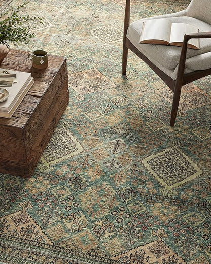 Loloi Magnolia Home by Joanna Gaines Sinclair Collection SIN-03 Turquoise/Multi 2'-3" x 3'-9", .25" Pile Height, Machine Washable, Accent Rug